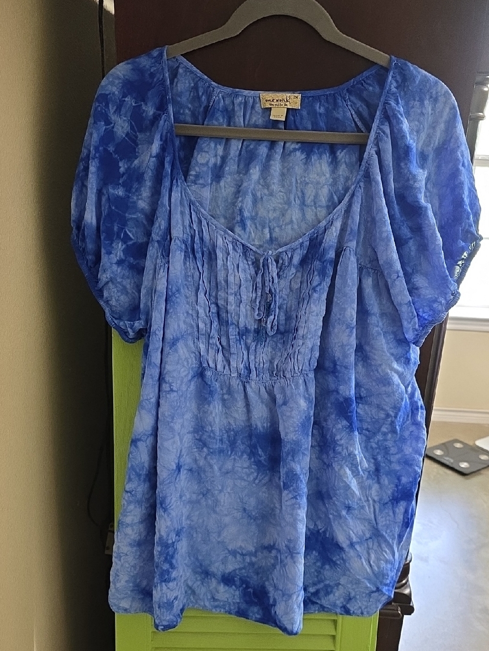 ONE WORLD Blue Tie-Dye Peasant Tunic
